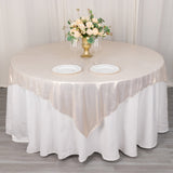 Beige Shimmer Sequin Dots Square Polyester Table Overlay