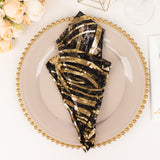 Create a Timeless Indulgence with the Black Gold Wave Embroidered Sequin Mesh Dinner Napkin