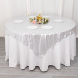 Silver Shimmer Sequin Dots Square Polyester Table Overlay