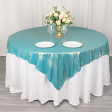 Turquoise Shimmer Sequin Dots Square Polyester Table Overlay